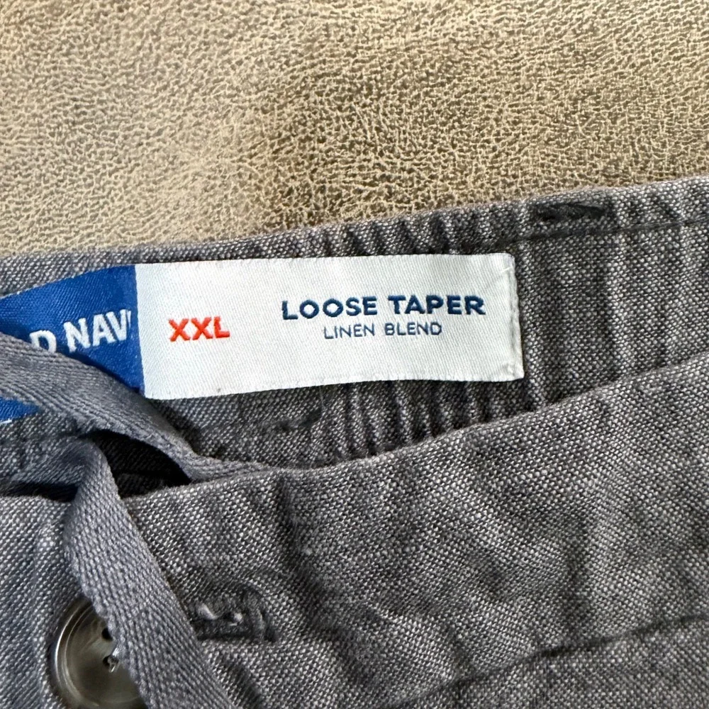 Old Navy Loose Taper Pants Mens XXL Gray Linen Blend Pleated Drawstring
